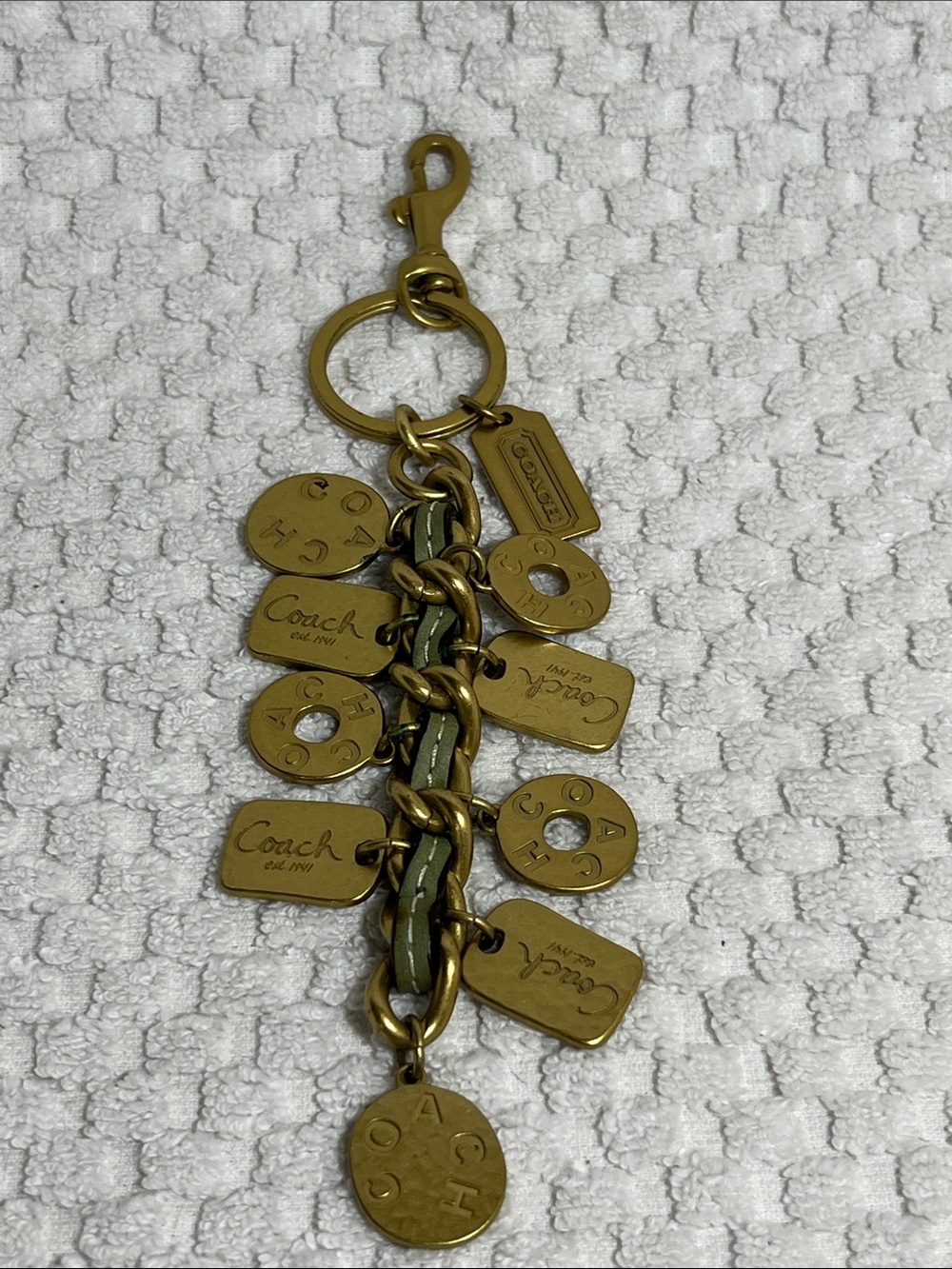 Coach Antique Brass Key Charm with Olive Leather Accents